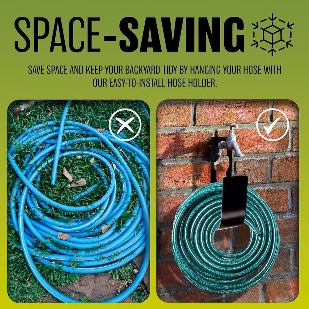 BARGAINS-GALORE Metal Wall Mounted Garden Hose Holder and Organiser Rack in Black – 4