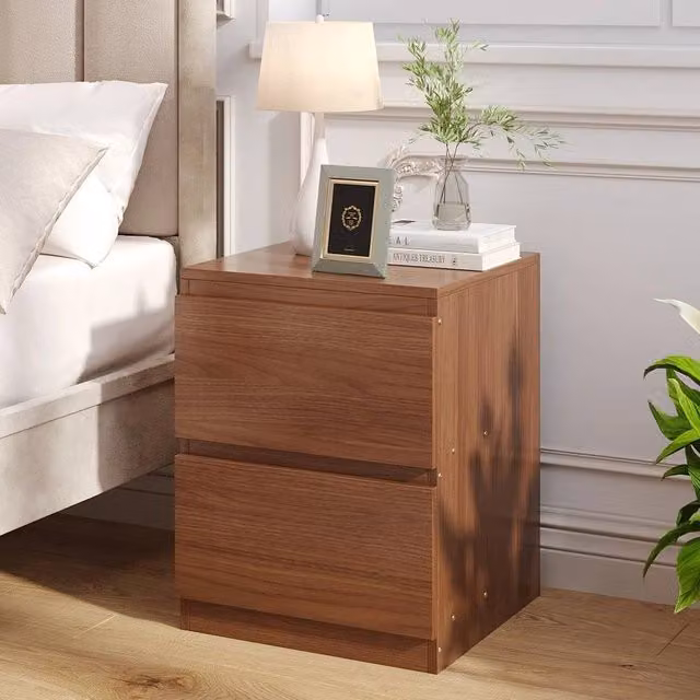 EONLION Modern 2 Drawer Wooden Bedside Table Cabinet in Brown, Width: 100 cm