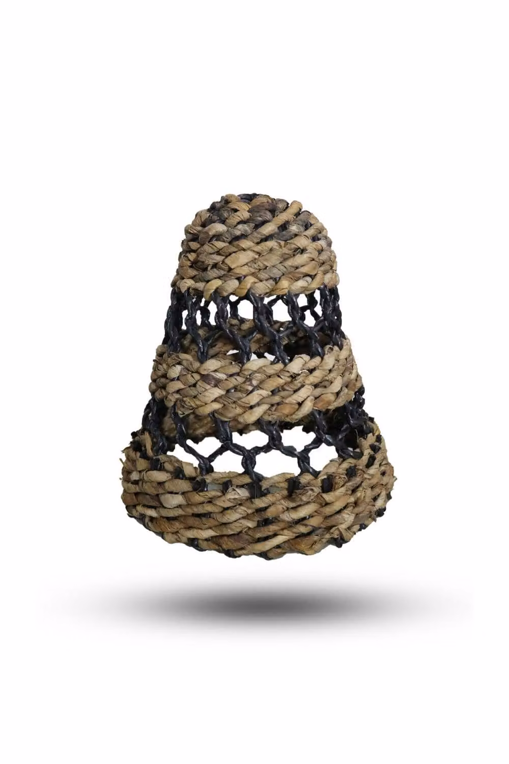 KDMD Set of 3 Boho Cone Lamp Shades in Natural Banana Leaf and Black Raffia – 2