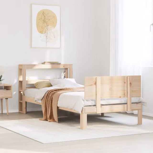 Berkfield Home Single Bed Frame with Headboard in Brown Rustic Pine Wood, W/D/H: 90 x 190 cm