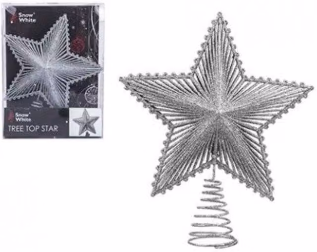 KDMD 2 Pack Silver Luxury Christmas Tree Top Star, 20 cm