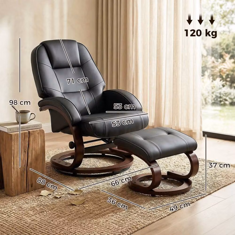 SPETLEK Black Swivel Recliner Armchair with Ottoman and Armrests – 2