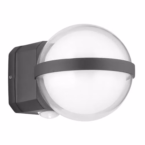 Netlighting Illi Globo Outdoor LED Wall Lamp Anthracite with Warm White Light and Transparent Sphere, IP54