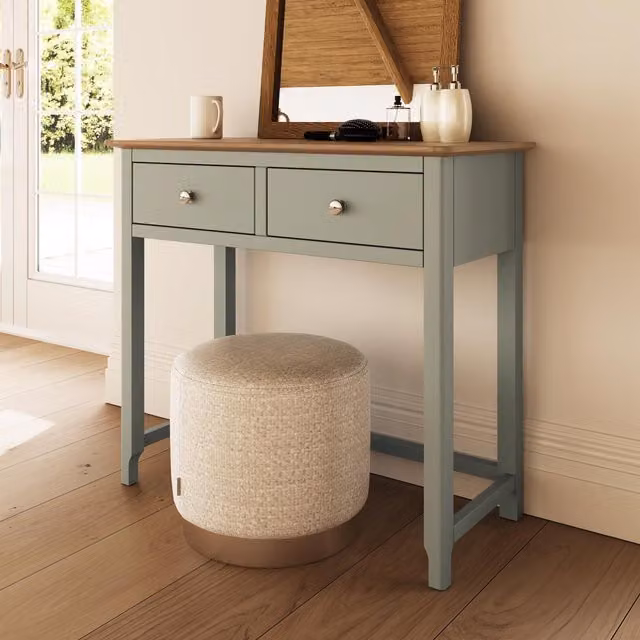 Taberno Modern 2 Drawer Dressing Table with Oak Top in Sage Green