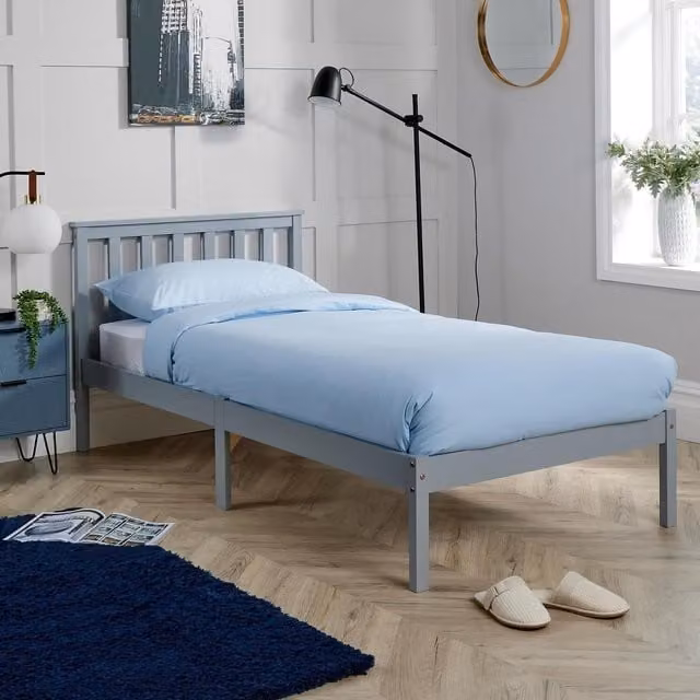 Home Source Florida Single Wooden Bed Frame in Grey