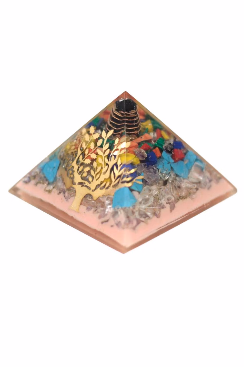 KDMD Large 70mm Orgone Pyramid with Tree Earth Base in Multicolour for Spiritual Healing – 2
