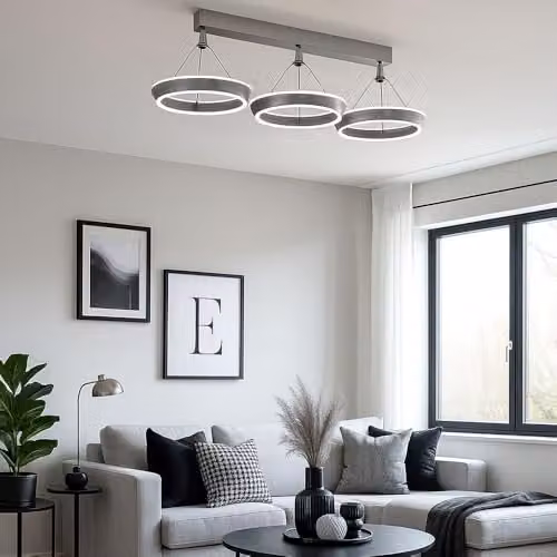 Netlighting Ferra Triple Ring LED Pendant Light, Grey Matt, Height Adjustable, Warm White – 3