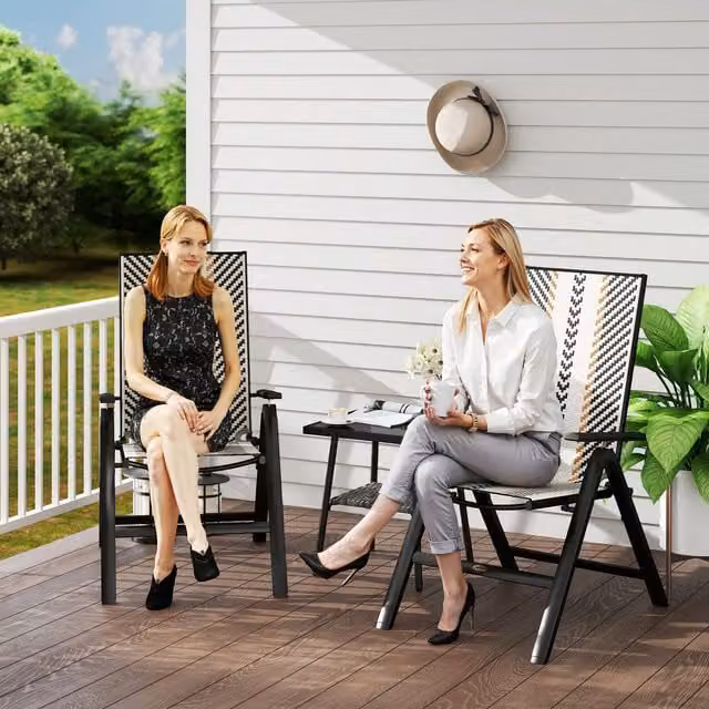 Outsunny Set of 2 Black Rattan Folding Garden Chairs with Adjustable Backrests and Armrests