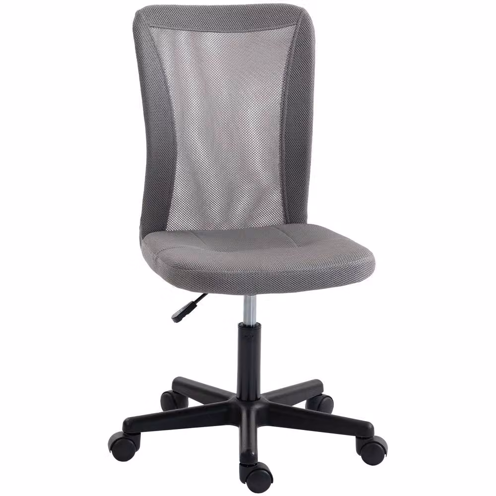 STILVORA Grey Fabric Armless Task Chair with 360 Degree Swivel and Castors – 4