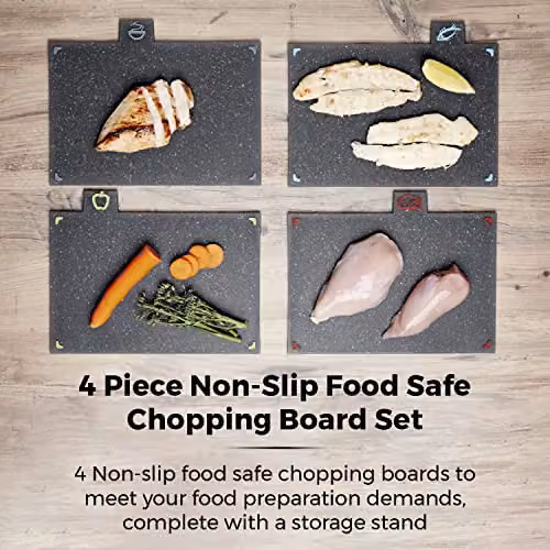 Tower 4 Piece Rectangular Chopping Board Set with Stand in Grey, Dishwasher Safe – 2