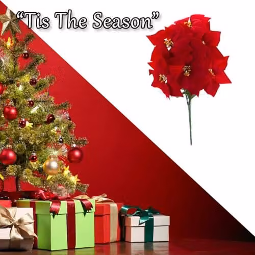 VFM e-Store 7 Head Red Poinsettia Floral Christmas Decoration, 48 cm – 6