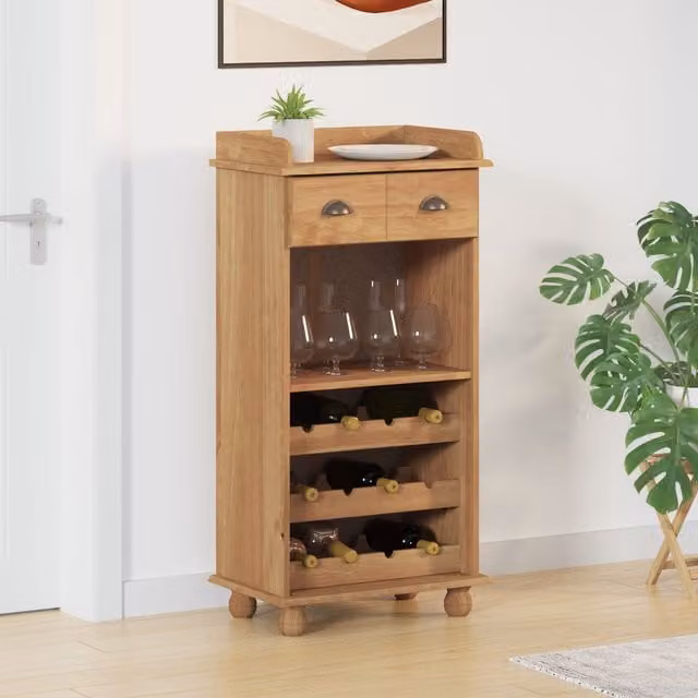 Berkfield Home ASKIM Wine Cabinet in Honey Brown Solid Pine Wood with 12 Bottle Holders