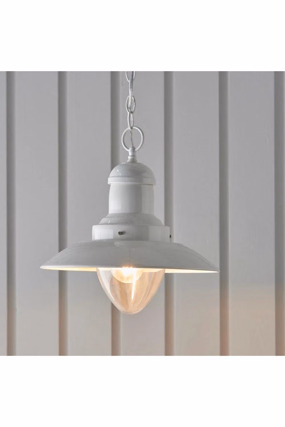 Netlighting Polperro Single Pendant Ceiling Lamp in Gloss Cream Glass with Transparent Shade – 2