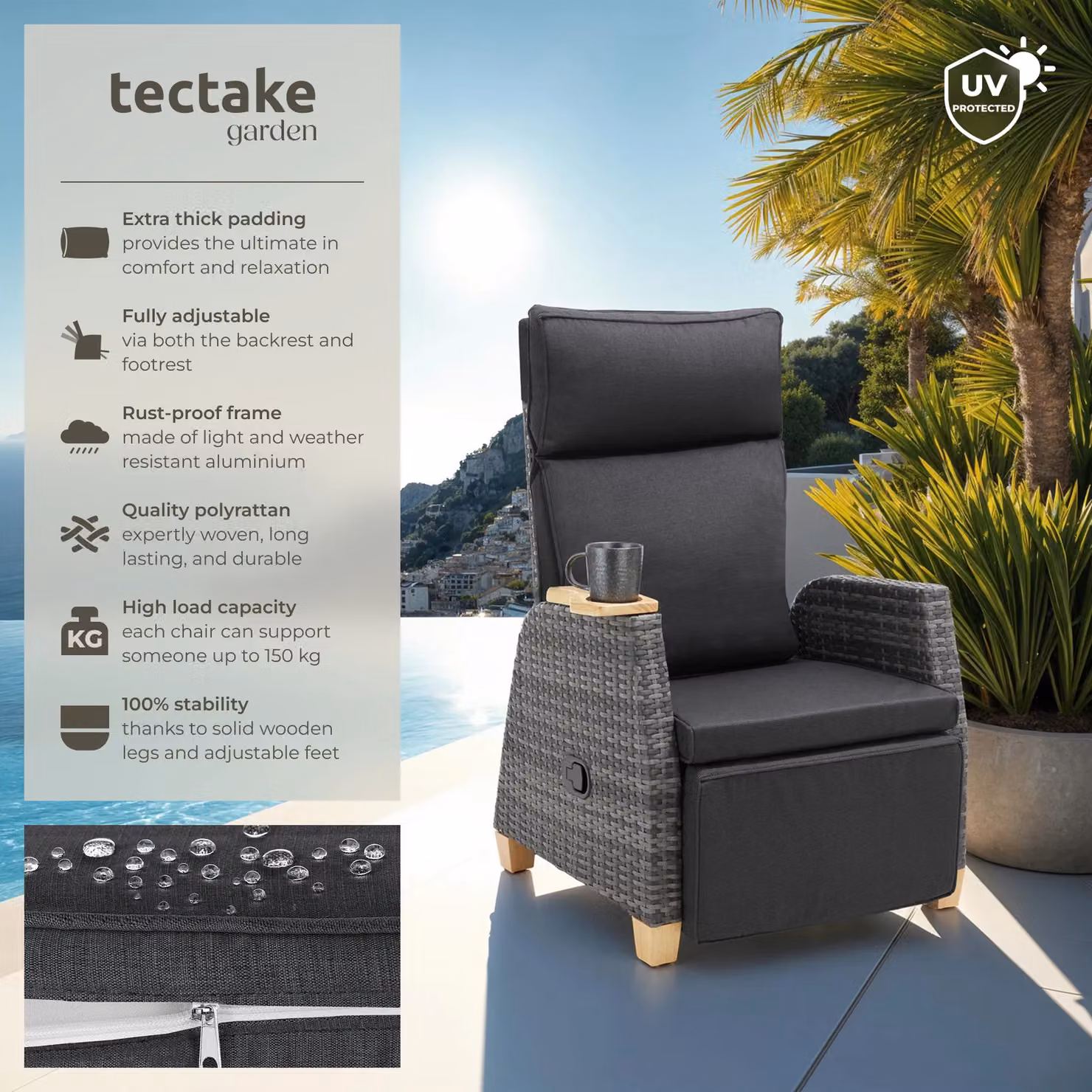 tectake Pescara 2 Seater Rattan Armchair with Aluminium Frame in Grey – 2