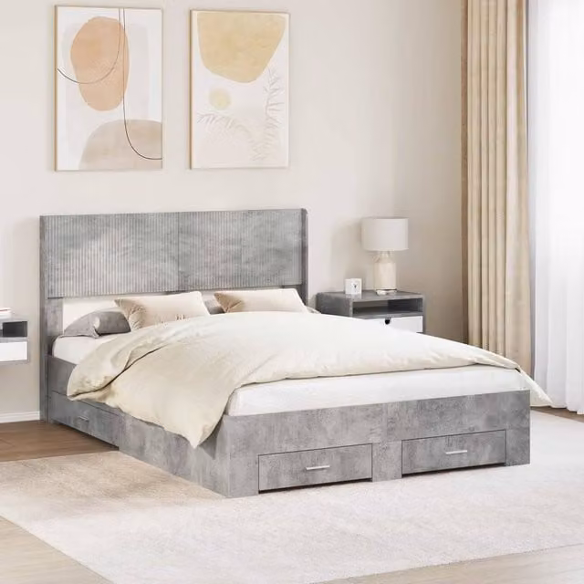 Berkfield Home Modern Bed Frame with Headboard and Storage Drawers in Grey, 160 x 200 cm – 1