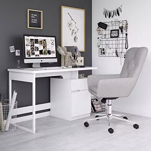 Alphason Bridport Modern Glossy White Single Pedestal Desk W/D/H: 119 x 59 x 77 cm – 1