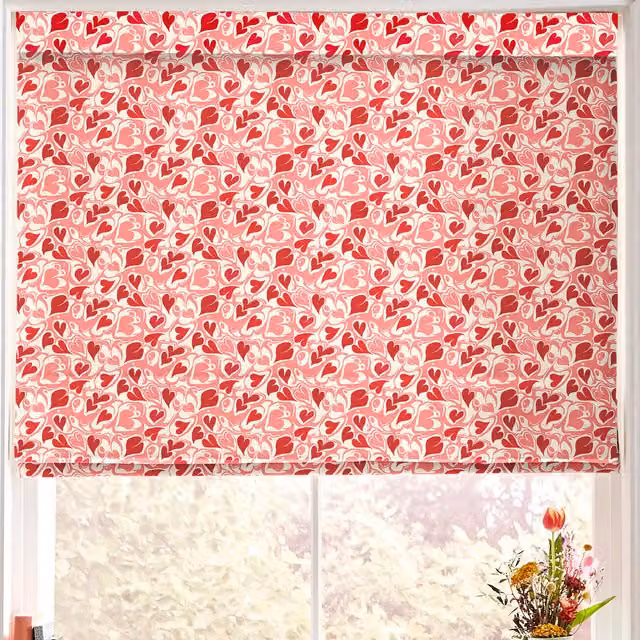 Cath Kidston Made to Measure Roman Blind in Red Marble Hearts Ditsy Blackout Textile