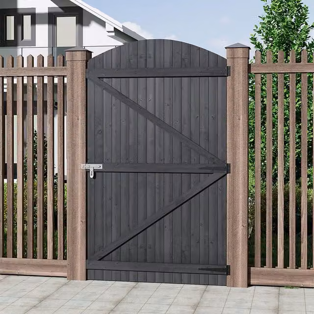 Breeins Semi Braced Arch Top Wooden Garden Swing Gate, Grey, W: 105 cm, H: 180 cm