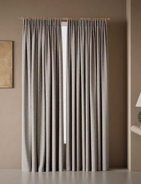 M&S Grey Textured Herringbone Eyelet Curtains H: 183 cm, W: 168 cm