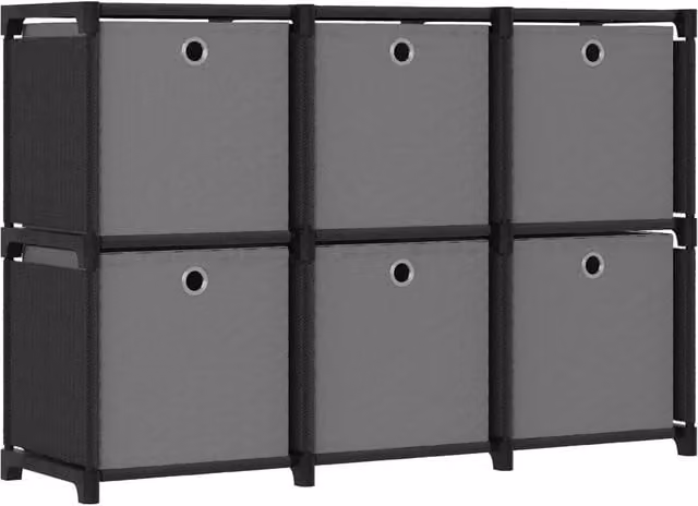 Berkfield Home 6-Cube Freestanding Display Shelf with Fabric Boxes in Black and Grey, W/D/H: 103 x 30 x 72.5 cm