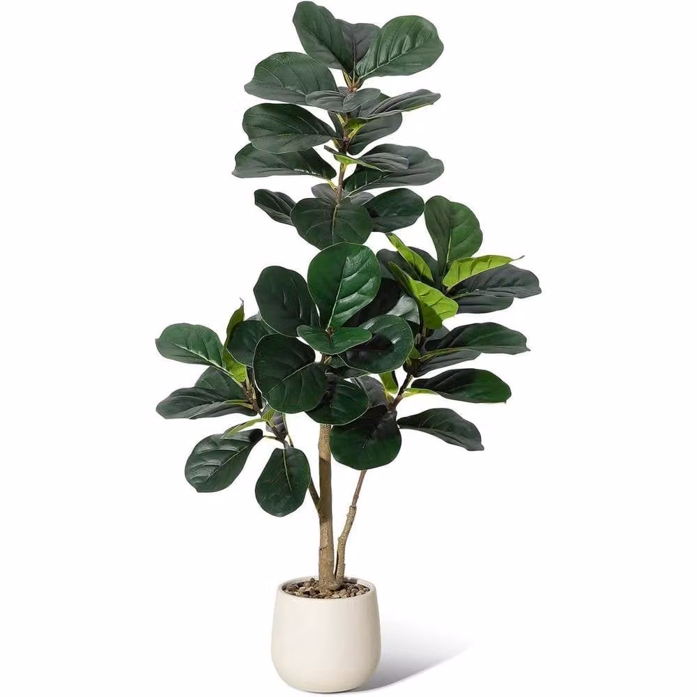VOGREX 4ft Fiddle Leaf Fig Artificial Ficus Lyrata Tree in Green, Grey and Brown – 7