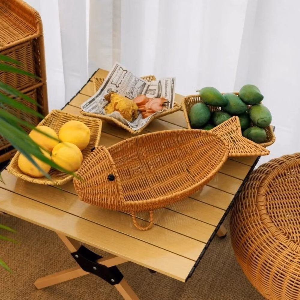 KORVIXA Brown Fish Shape Hand Woven Rattan Fruit Basket, Width: 50 cm – 2