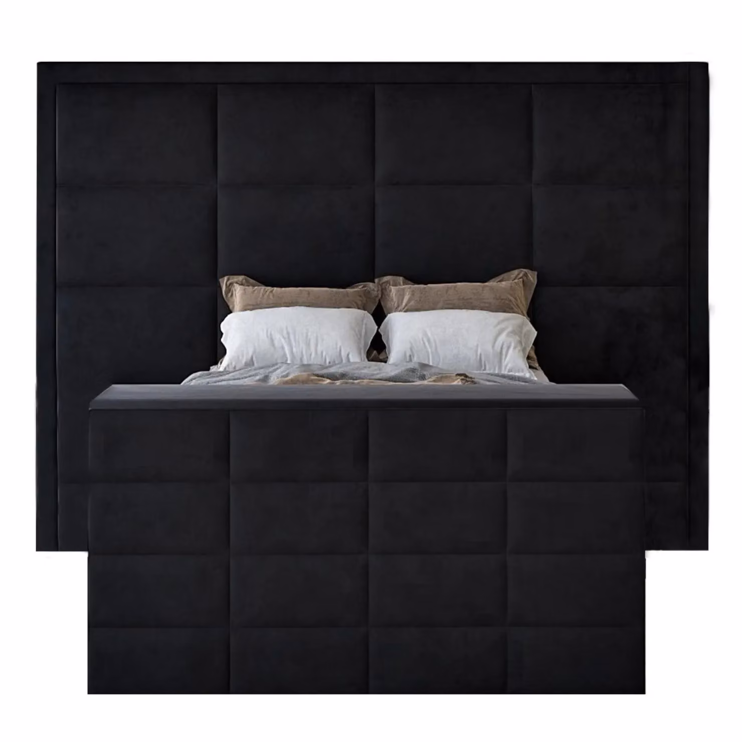 HOB Furniture Block Upholstered TV Bed Frame in Black Luxury French Velvet, Super King Size – 3