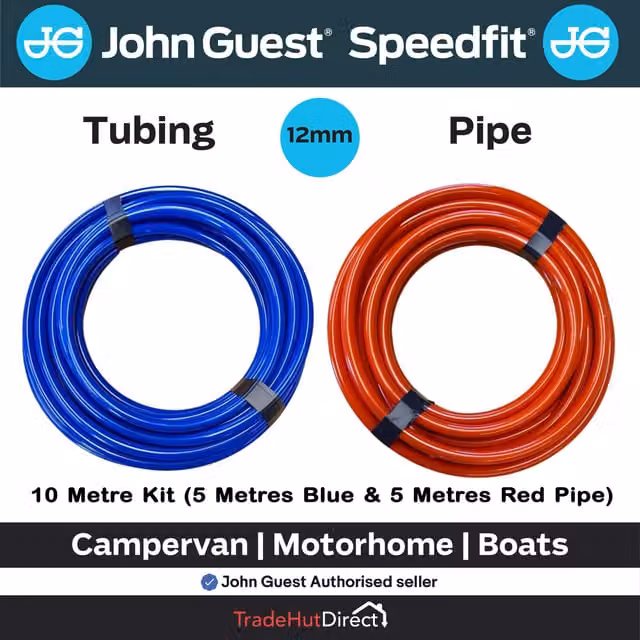 John Guest 12mm Campervan and Motorhome Water Pipe Kit, 10m Total Length (5m Red and 5m Blue)