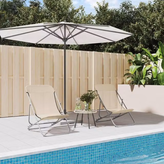 Berkfield Home Set of 2 Folding Beach Chairs in Beige Textilene and Powder-coated Steel