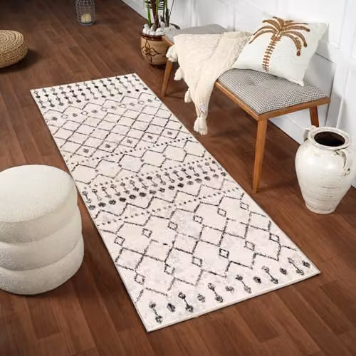 Livabliss Geometric Modern Rectangular Rug in Grey, Black and White, W/D/H: 80 x 220 x 0.6 cm