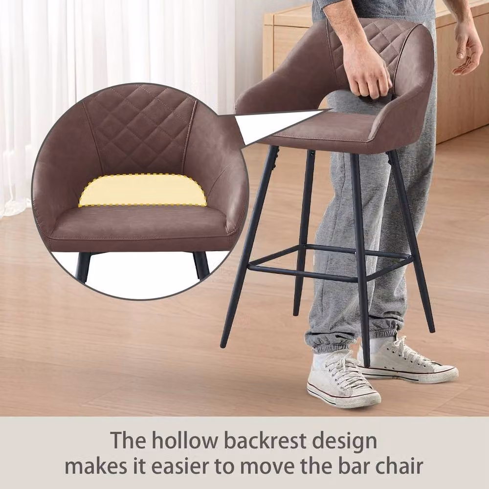 PAWNORA Set of 2 Modern Brown PU Leather Breakfast Bar Stools – 4