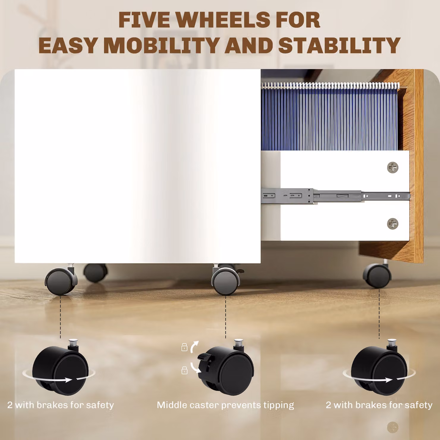 HOMCOM 2 Drawer Mobile Filing Cabinet with Lock and Castors in White and Silver – 4