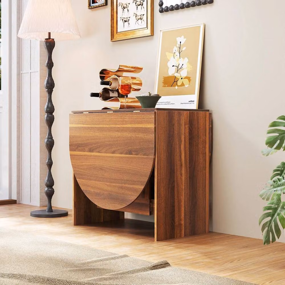 FORGEVIO Round Drop Leaf Extendable Dining Table in Brown – 4