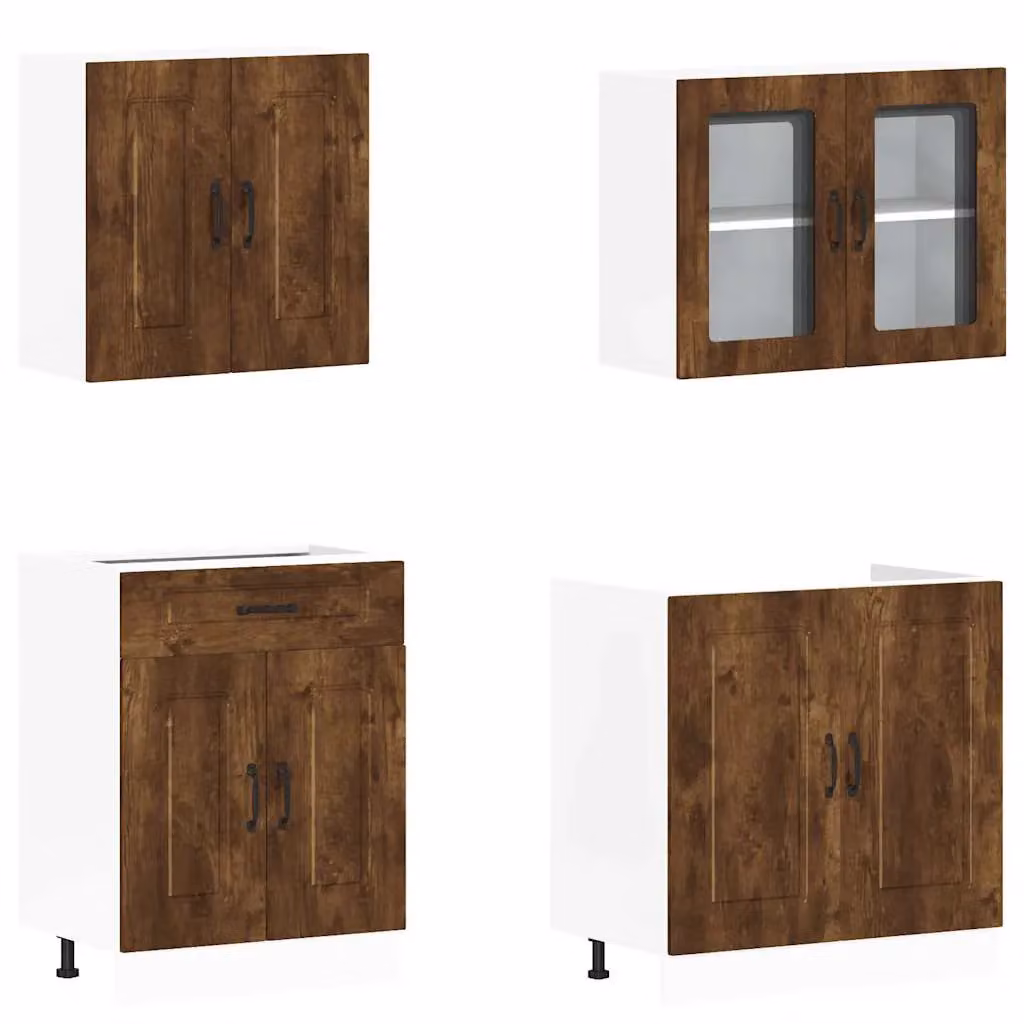 Berkfield Home Kalmar 4 Piece Kitchen Cabinet Set in Smoked Oak Brown Engineered Wood – 3