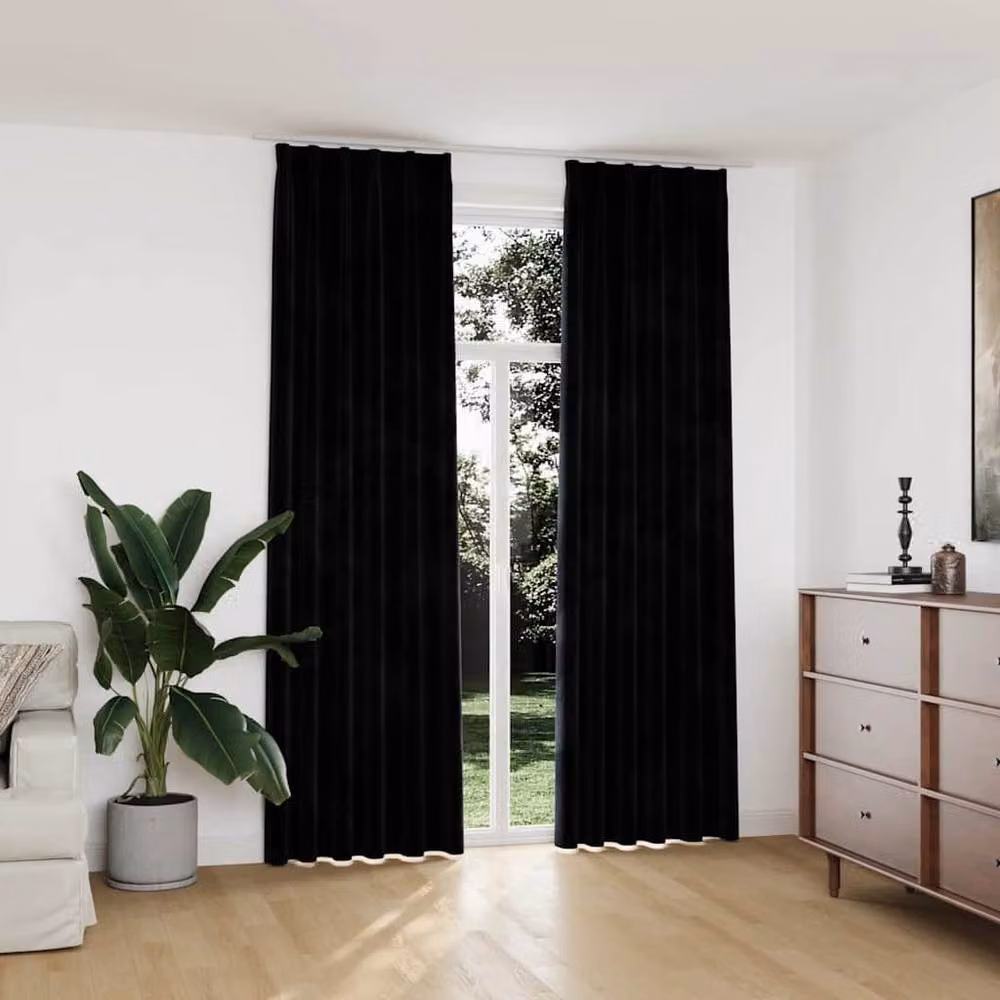 Berkfield Home Blackout Velvet Curtains with Hooks, Black, 2 Pack, W: 140 cm, H: 245 cm – 2