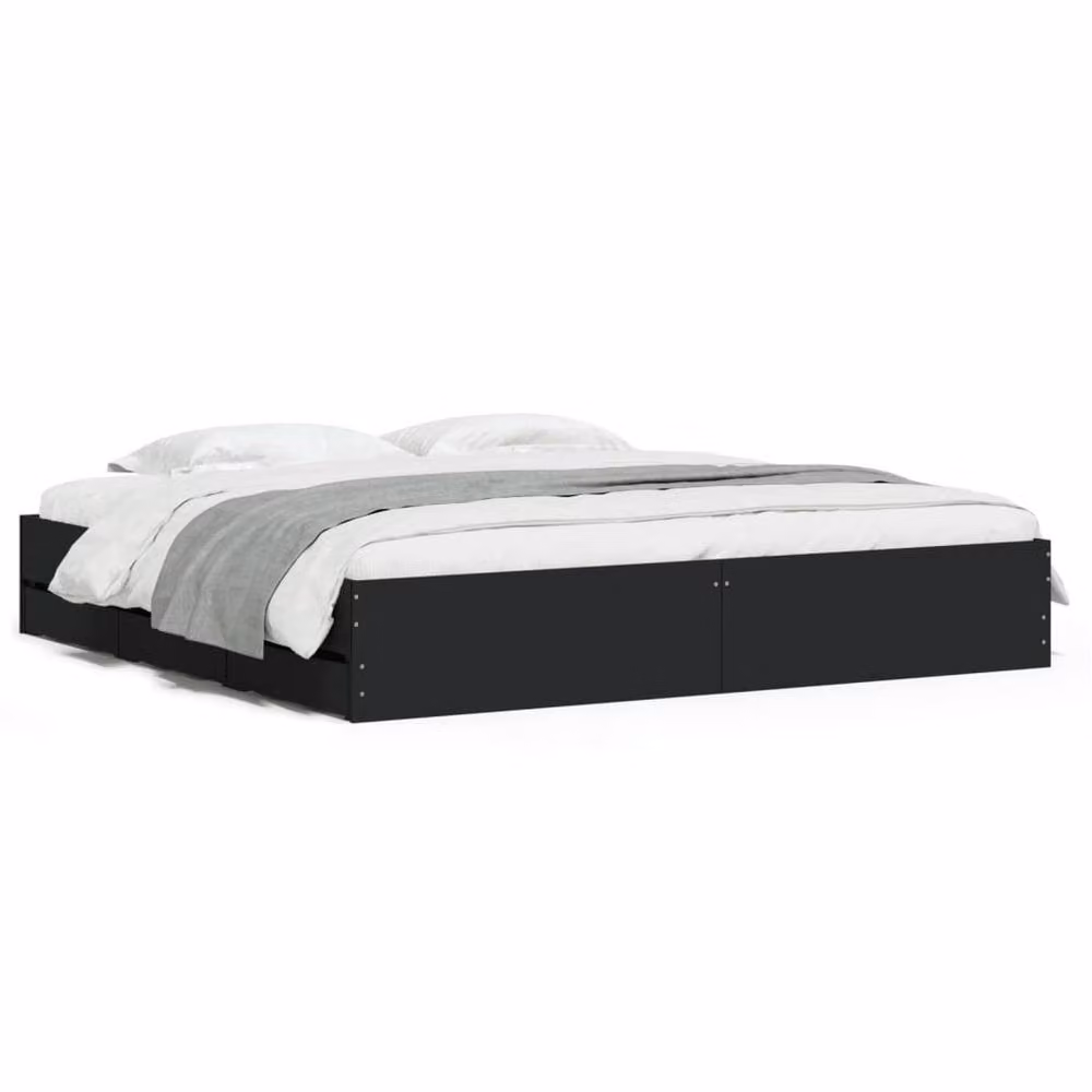 Berkfield Home Modern Bed Frame with Drawers, Black, W/D/H: 200 x 203 x 33 cm – 3