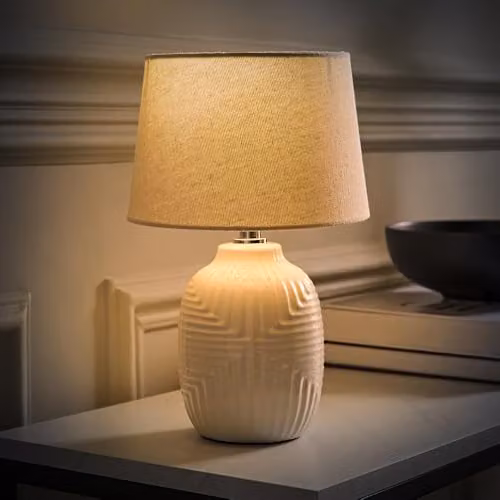 ValueLights Harrison Small White Ceramic Table Lamp with Chrome Detail and Bulb – 3