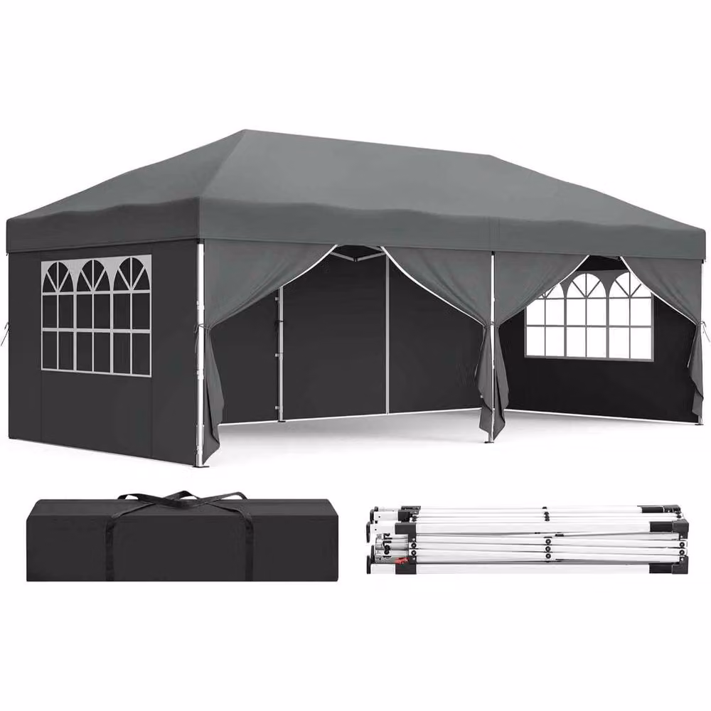 The Bazaarist Heavy Duty Pop Up Gazebo with Side Panels in Dark Grey – 2