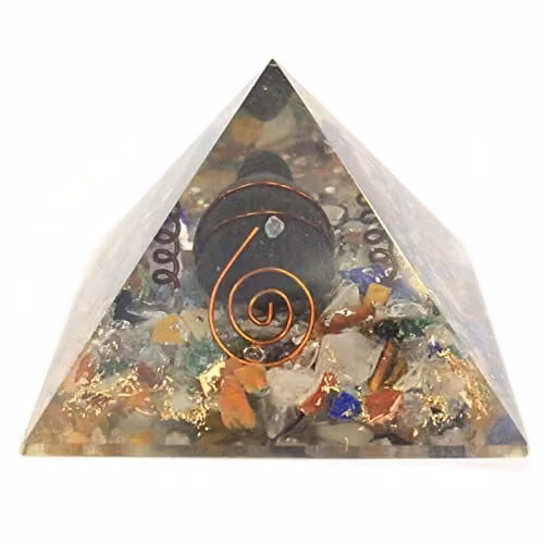 Yorks Living Med Orgonite Pyramid with Turtle Design, Copper and Multicolour Gemchips
