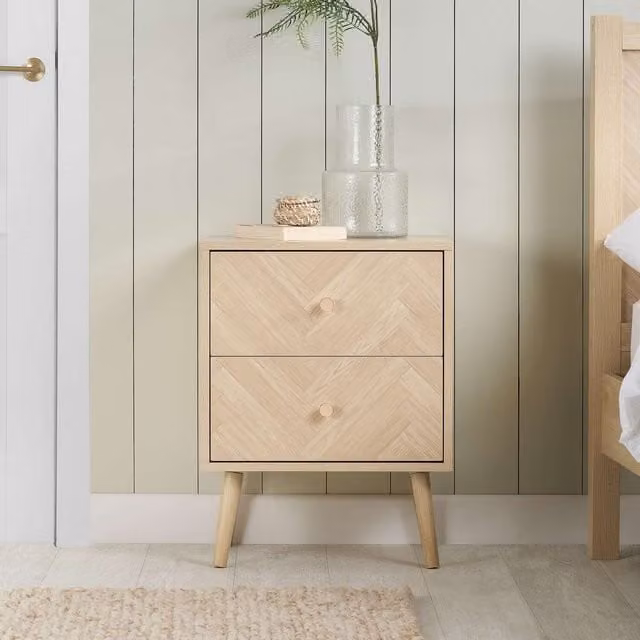 Birlea Herringford 2 Drawer Oak Brown Wooden Bedside Cabinet