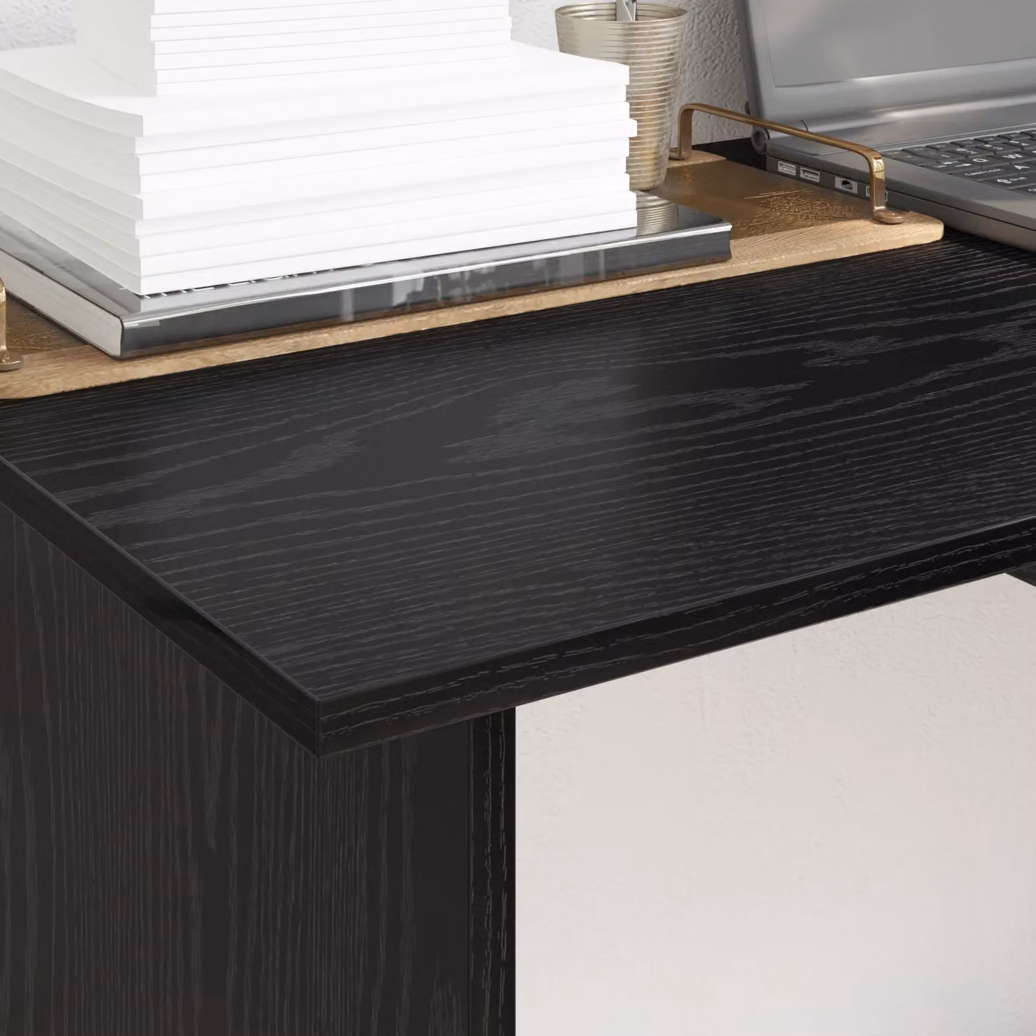 Berkfield Black Oak Writing Desk with Drawer, W: 100 cm, D: 50 cm, H: 76 cm – 3
