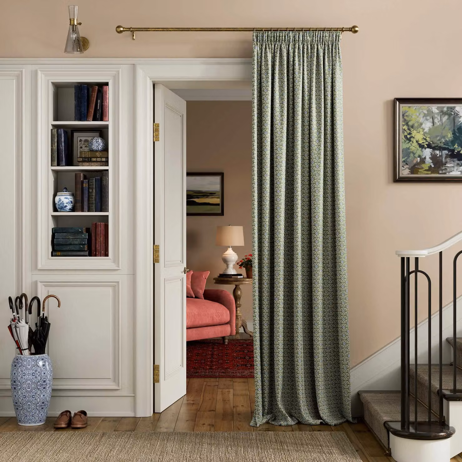 Joules Floral Foulard Green Cotton Opaque Fabric Panel Curtains W/H: 228.6 x 228.6 cm – 2