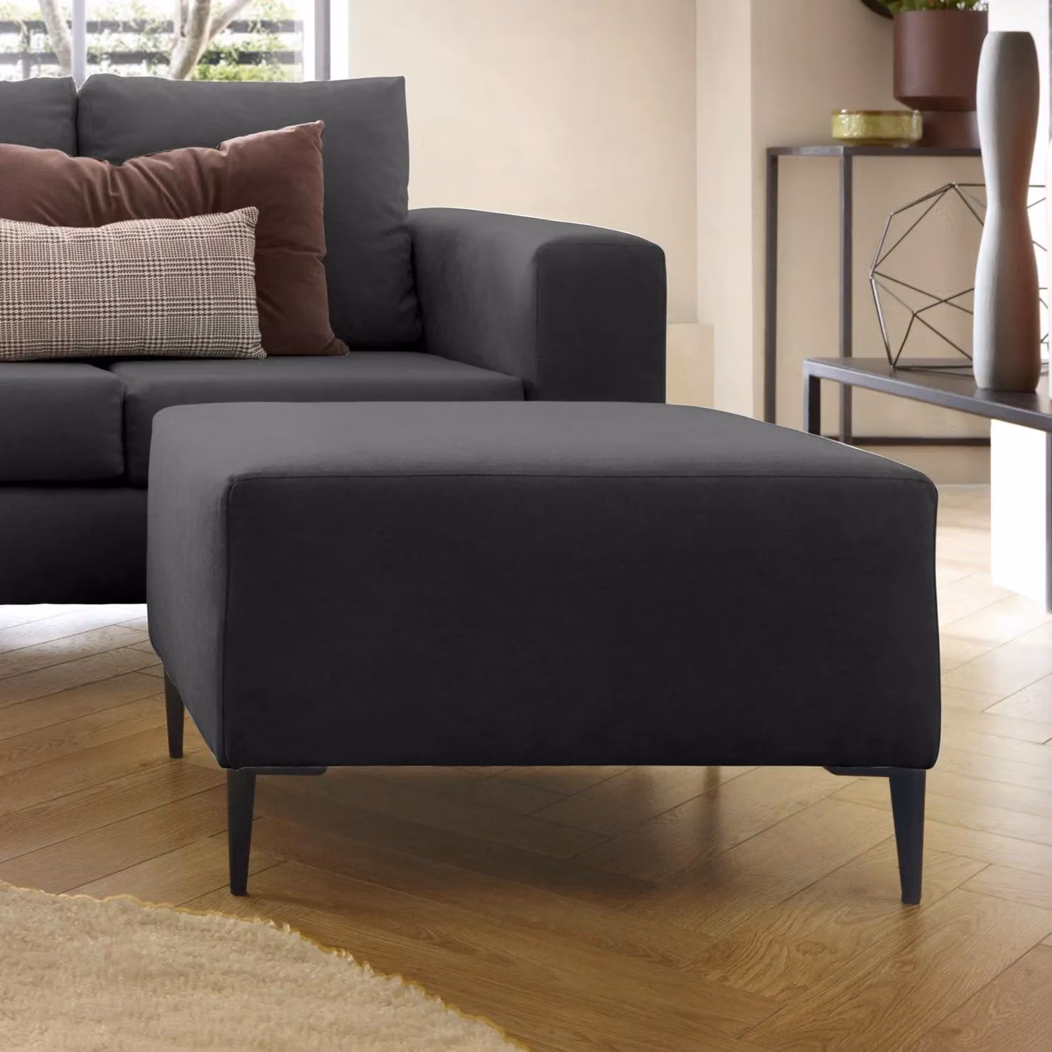 Abakus Direct Capri Reversible L-Shape Corner Sofa with Matching Ottoman in Black – 3