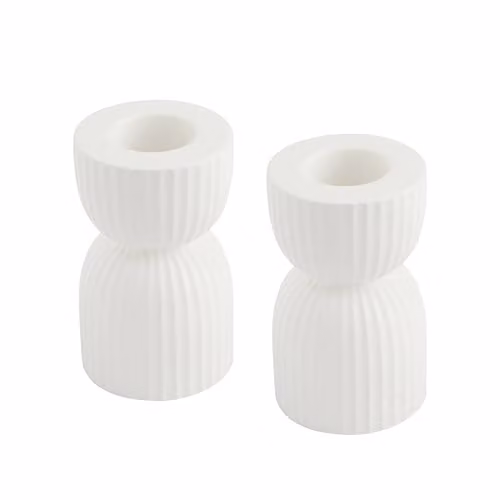 Set of 2 Matte White Ceramic Taper and Tealight Candle Holders for Tabletop Use – 2