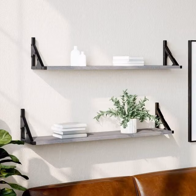 Berkfield Home Wall Mounted Shelves, 2 Pack, Grey, W: 80 cm, D: 15 cm, H: 15.5 cm