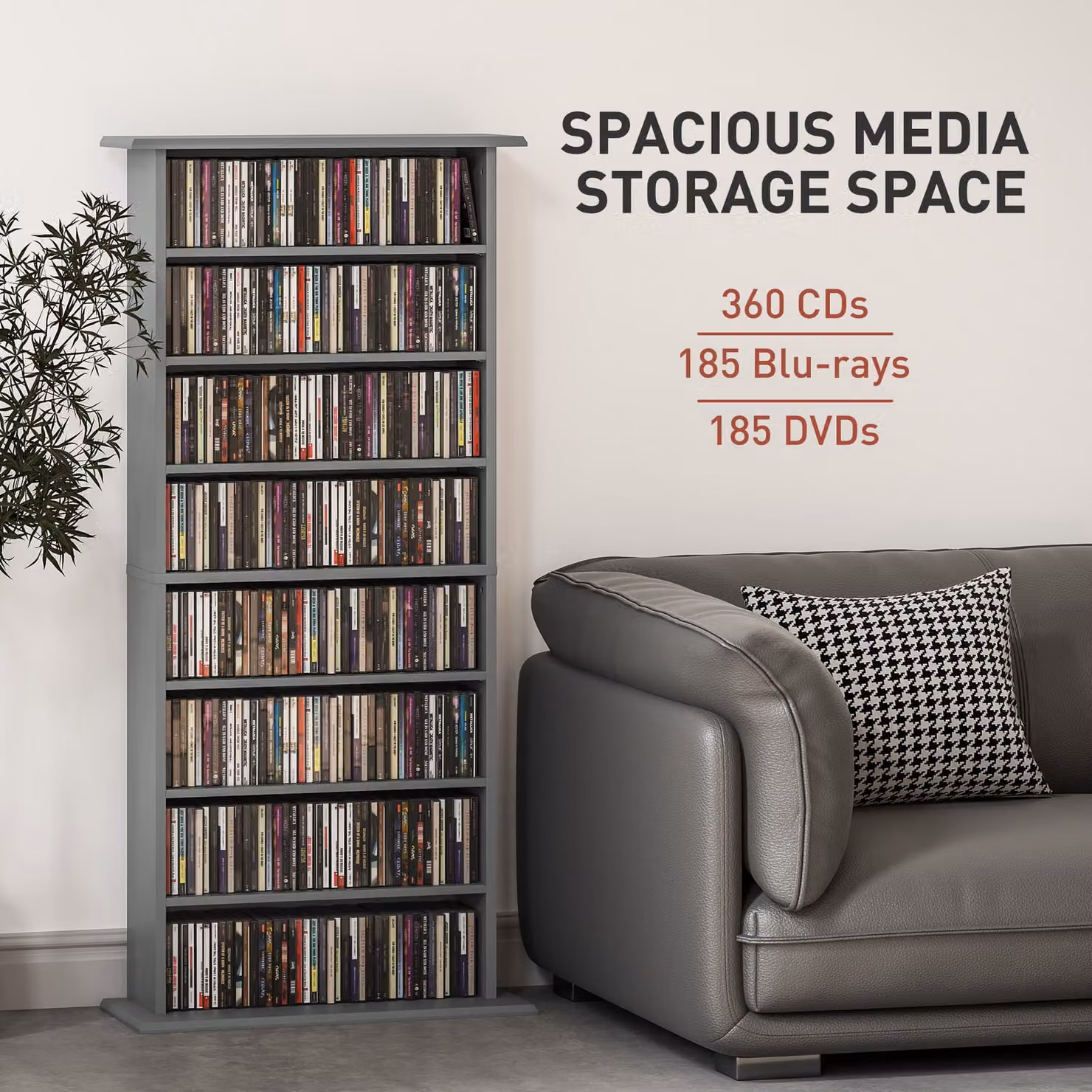 HOMCOM Grey Modern Media Storage Unit with Adjustable Shelves and Media Compartments – 4