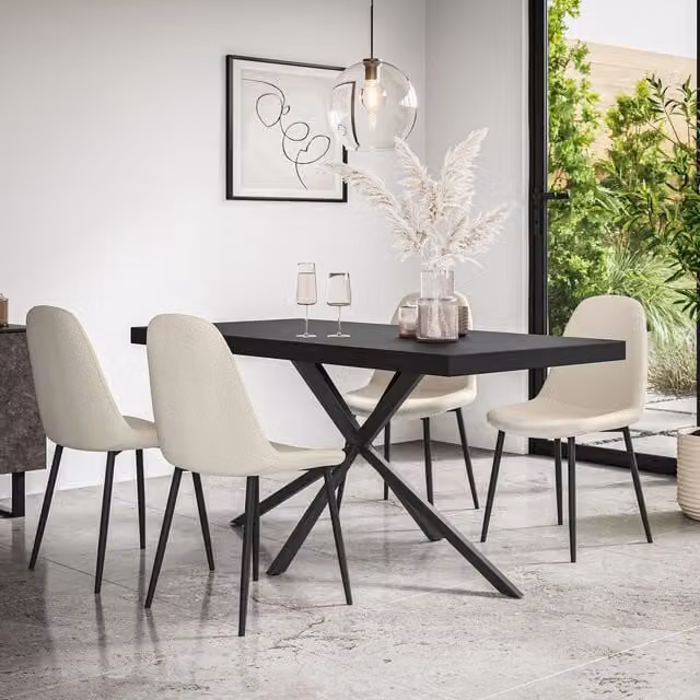 More4Homes Donni Dining Table and 6 Maya Boucle Dining Chairs Set in Black and Ivory – 1