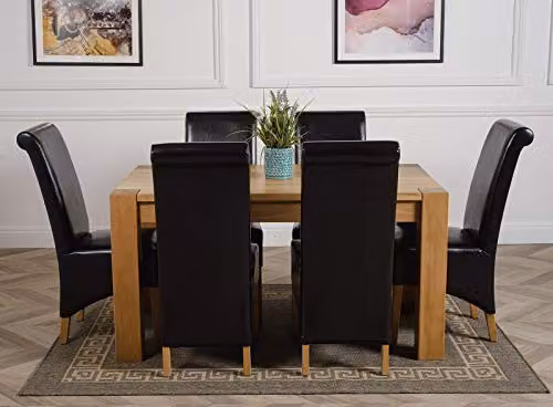 Thats Furniture Kuba Oak Dining Table and 6 Montana Black Leather Chairs Set, W: 150 cm, D: 85 cm – 2