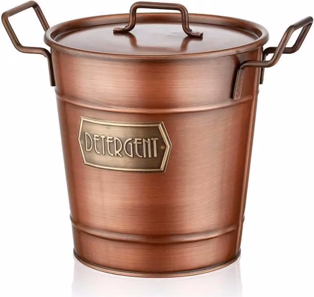 The Mia UK Copper Washing Powder Storage Box in Copper and Brown Metal