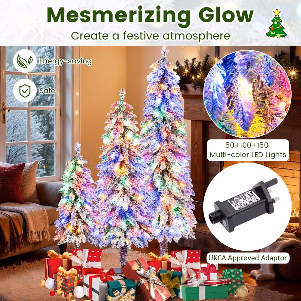 Gymax 3 Pack Pre-lit Flocked Artificial Christmas Tree Set in Green – 5